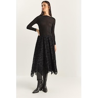 Shade Kadın Kadife Desenli Astarlı Asimetrik Kesim Beli Lastikli Midi Etek De251125 60283880 - Siyah Shade Kadın Kadife Desenli Astarlı Asimetrik Kesim Beli Lastikli Midi Etek De251125 60283880 - Siyah