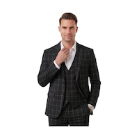 Deepsea Erkek Siyah Slim Fit 3 Lü Takım Elbise Yelekli Ekose Desenli Çift Düğme Takım Elbise 2600501 Deepsea Erkek Siyah Slim Fit 3 Lü Takım Elbise Yelekli Ekose Desenli Çift Düğme Takım Elbise 2600501