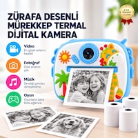 BLUE-3 Anında Baskılı Çocuk Fotoğraf Makinesi ,5 Fonksiyonlu, Video Özellikli Zürafa Desenli Kamera-1801 BLUE-3 Anında Baskılı Çocuk Fotoğraf Makinesi ,5 Fonksiyonlu, Video Özellikli Zürafa Desenli Kamera-1801