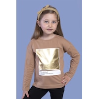 Toontoy Kids Toontoy Kız Çocuk Varak Baskılı Tişört Kahverengi Toontoy Kids Toontoy Kız Çocuk Varak Baskılı Tişört Kahverengi