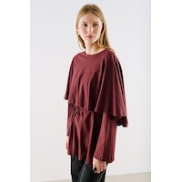 Manuka Pelerin Tarz Kemerli Tunik Bordo Aw26tnk00003-26 Manuka Pelerin Tarz Kemerli Tunik Bordo Aw26tnk00003-26
