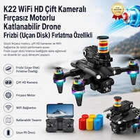 K22 Wifi Hd Çift Kameralı Fırçasız Motorlu Katlanabilir Drone Frizbi Uçan Disk Fırlatma Özellikli-1692 K22 Wifi Hd Çift Kameralı Fırçasız Motorlu Katlanabilir Drone Frizbi Uçan Disk Fırlatma Özellikli-1692