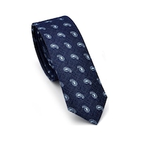 Gaffy Mavi Şal Desenli Lacivert Dokuma Kumaş Mendilli Slim Fit Kravat // Sdk-240808 Desenli Gaffy Mavi Şal Desenli Lacivert Dokuma Kumaş Mendilli Slim Fit Kravat // Sdk-240808 Desenli