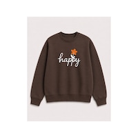 Herkesemoda Happy Baskı Detaylı Şardonlu 2 İplik Bisiklet Yaka Sweatshirt Kahverengi Herkesemoda Happy Baskı Detaylı Şardonlu 2 İplik Bisiklet Yaka Sweatshirt Kahverengi