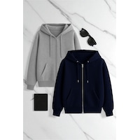 Uyguntarz 2'li Paket Fermuarlı Mevsimlik Sweatshirt Çok Renkli