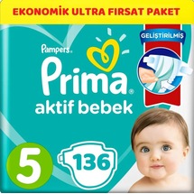 Prima Pampers Aktif Bebek Ekonomik Ultra Fırsat Paket Bebek Bezi 11-16 KG 5 Beden 136 Adet