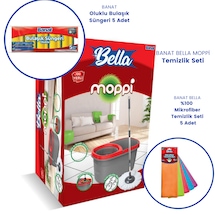 Banat Bella Moppi Temizlik Seti + Mikrofiber Temizlik Bezi 5'li + Oluklu Sünger 5'li