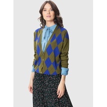 Roman Baklava Desenli Yeşil Triko Hırka