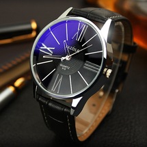 Lüks Son Moda Cam Ekran Analog Quartz Deri Erkek Kol Saati
