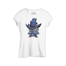 An Angry Owl With A Hat Beyaz Kadın Tshirt 001