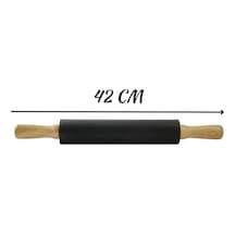 Siyah Silikon Merdane 42 Cm Bambu Saplı Yapışmaz Hamur Açma Oklavası