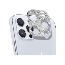 Ally Apple Uyumlu iPhone 12 Pro Max Diamond Taş İşlemeli Kamera Koruyucu Lens Gümüş