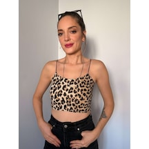 Ali Butik Leopar Desen İp Askılı Crop Atlet Leopar