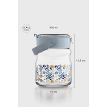 Renga Mono 900 Ml Çiçek Desenli Cam Kavanoz 132065 Mavi