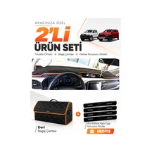 Toyota Hilux 2016-2025 Uyumlu Torpido Örtüsü + Deri Bagaj Çantası + Sticker - Siyah Kahverengi