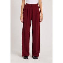 Tudors Kadın Regular Fit Klasik Kesim Yüksel Bel Geniş Paça Bordo Pantolon-39582 Bordo