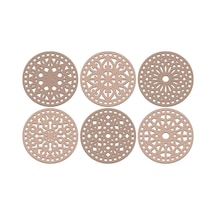 Ahşap Bardak Altlığı 6'lı Set 6 Farklı Desenli Bardak Altlığı Bej