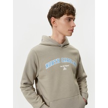 Koton Kapşonlu Sweat Kolej Baskılı Kanguru Cep Detaylı Ribanalı Haki 4wam70474mk Haki