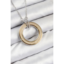 316l Çelik Zirkon Taşlı Dönen Daire Model Gold Ve Gümüş Renk Kadın Kolye Karışık Renk