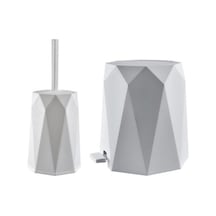 Omnipazar Elf-478 Geo 2'li Çöp Kovalı Wc Fırçalı Banyo Seti Beyaz