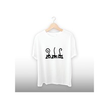 Üç Siyah Kedi Detaylı Unisex Tişört Beyaz