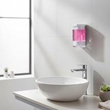 Duvara Monte Sıvı Sabunluk Şeffaf Hazneli Beyaz Sabun Ve Deterjan Dispenseri Mutfak Ve Banyo Kullanımı 12 Izgara