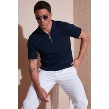 Buratti Pamuklu Regular Fit Fermuarlı Erkek Polo Yaka T Shirt 5902738 Indigo