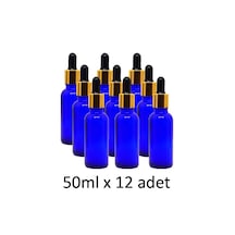 Damlalık, 12 Adet 50ml Damlalıklı Cam Mavi Renk Şişe, Metal Gold