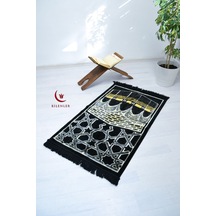 Kabe Desenli Lüks Kadife Dokuma Seccade Siyah-beyaz