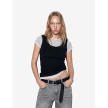 Koton Slim Fit Bisiklet Yaka Katmanlı Viskon Karışımlı Kısa Kollu Tişört Siyah 6sal10435ık
