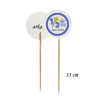 15 Cm Uzun Kürdan - 20 Adet Kişiye Özel Mavi Half Birthday Baskılı Pasta Kürdanı