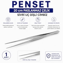 Penset 20 Cm Paslanmaz Çelik - Sivri Uç Dişli Cımbız 10 Adet