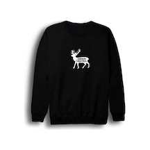 Unisex Siyah Yeni Yıl Hohoho Christmas Baskılı Bisiklet Yaka Sweatshirt Siyah
