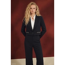 Sateen Sally Uzun Kol Crop Ceket Siyah