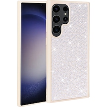 Galaxy Uyumlu S23 Ultra Uyumlu Parlak Taşlı Tasarım Hptk Ston Kılıf-beyaz Beyaz