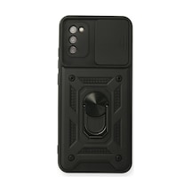 Samsung Galaxy A03s Kılıf Pars Lens Yüzüklü Silikon - Siyah Düz Renkli