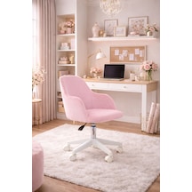Sude Beyaz Ayaklı Çalışma Koltuğu Tekerlekli Ayarlanabilir Ofis Sandalyesi Baby Face Kumaş Pembe
