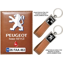 Plakanıza Özel Peugeot Logolu Taba Ruhsat Kabı Ve Anahtarlık