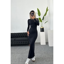 Gugus Trend Kadın Siyah Hailey Uzun Kollu Maxi Boy Tesettür Elbise Siyah