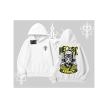 Tarzsokak Meowsic Purrfect Kedi Arka Baskılı Kapşonlu Sweatshirt Beyaz