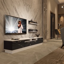 Decoraktiv Trendstyle 220r Mdf Tv Ünitesi Tv Sehpası Beyaz - Siyah Mermer
