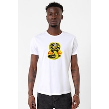 Cobra Kai Logo Beyaz Erkek Bisikletyaka Tshirt Çok Renkli