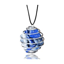 Erilsa Sertifikalı Tel Sargılı Kafes Model Lapis Lazuli Taşı Kolye Çok Renkli