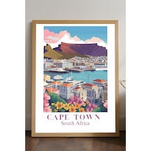 Cape Town Doğal Ahşap Çerçeveli Poster, Dekoratif Seyahat Duvar Tablosu