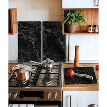 Takım Halinde Siyah Mermer 20x30 Cm Kesme Tablası Ve 60x52cm Cam