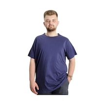 Mode Xl Büyük Beden Erkek T-Shirt Bisiklet Yaka Basic 23035 Açık Lacivert 001