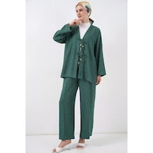 Bigdart Kadın Keten Kimono İkili Takım 6727 - Zümrüt Yeşili