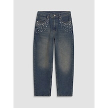 Lcw Jeans İndigo Barrel Fit Taşlı Kadın Jean Pantolon