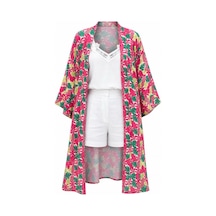Lila Mare Viskon Kumaşlı Handmade Beachwear & Homewear Kimono Renkli Renkli