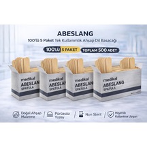 Abeslang 100'lü 5 Paket Tek Kullanımlık Ahşap Dil Basacağı Non Steril Medikal Spatula Toplam 500 Adet
